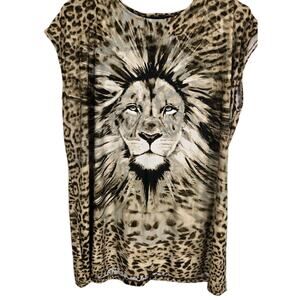 Ashley Stewart Bold Lion Top Poly Spandex Draping RESORTWEAR JUNGLE 14 16 PLUS
